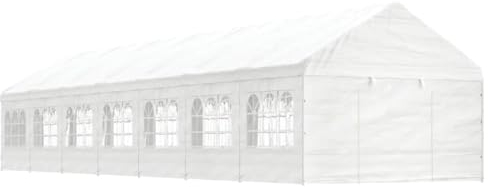 BaraSh Pavillon mit Dach Weiß 15,61x4,08x3,22 m Polyethylen Pop Up Pavillon Garten Pavillion