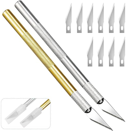 Precision Craft Knife Set With 2 Knives and 10 Spare Blades - Professional Exacto for Adult Carving, Hobby, Modeling and Art Projects