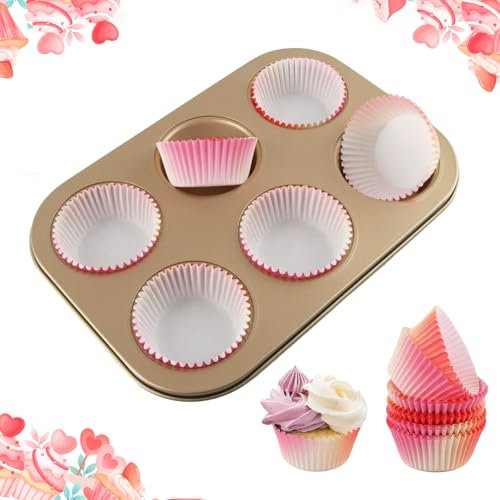 Shyllin Teglia per Muffin Set, 1 Acciaio al Carbonio Teglia Muffin e 100 Pirottini di Carta per Muffin, Teglia da Forno Muffin, Stampo Muffin Antiaderente, Teglia Muffin per Cupcakes, Budini, Brownies