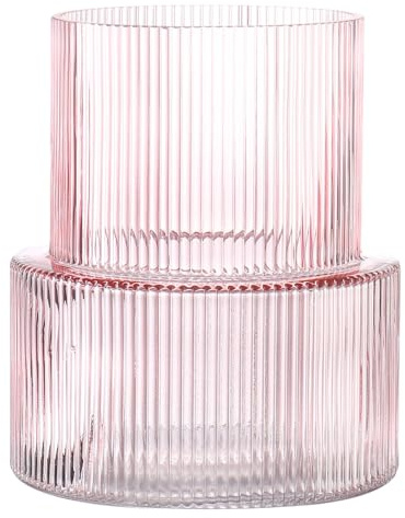 KAYLETIN rosa glasvas, ribbade vaser för blommor, blomvas för tulpaner, räfflade moderna vaser för vardagsrum, matsal, sovrum, hylla, bröllop, kontor, soffbord, födelsedag, 19 cm