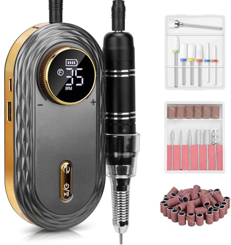 Nagelfräser für Gelnägel Professionell 35000 U/min: Madenia Fräser Nägel Kabellose mit 6 Metall & 7 Keramik Bits, Tragbare Elektrische Nagelfeile für Acrylnägel Maniküre Salon & Zuhause, Grau