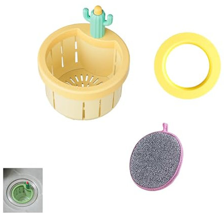Filtro di scarico 2 pezzi per lavello della cucina a forma di cactus, cestino di svuotamento automatico, filtro di scarico per il (2, giallo)