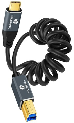 Thzzhnno USB B auf USB C 3.0 Schraubende Druckerkabel, 5Gbps USB Typ C auf Typ B Spiralkabel für Docking Station Externe Festplatten Scanner(Von 95MM bis 1M ausdehnen