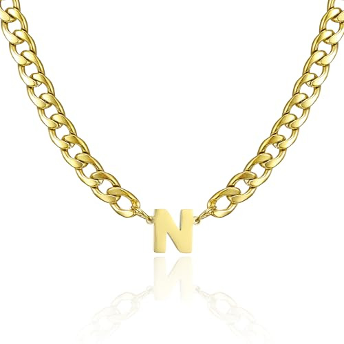 AFSTALR Kette mit Buchstaben Herren Buchstaben Halskette, Edelstahl Panzerkette Kette Silber Gold mit A-Z Buchstabe Anhänger, Schmuck Geschenke Personalisierte für Männer 20 Inches