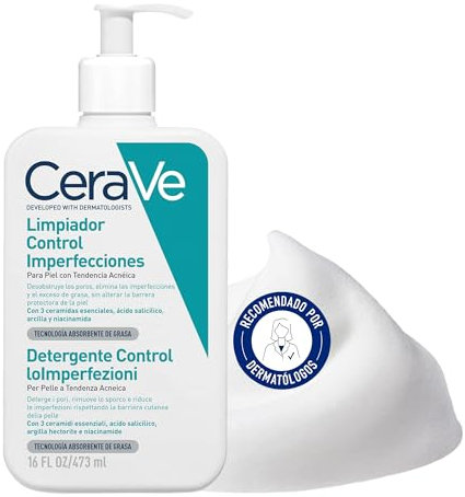 CeraVe Detergente Controllo Imperfezioni, Per Pelle Grassa con Tendenza Acneica, Azione Purificante, Imperfezioni Ridotte, Con Acido Salicilico e Argilla Purificante, 473 ml