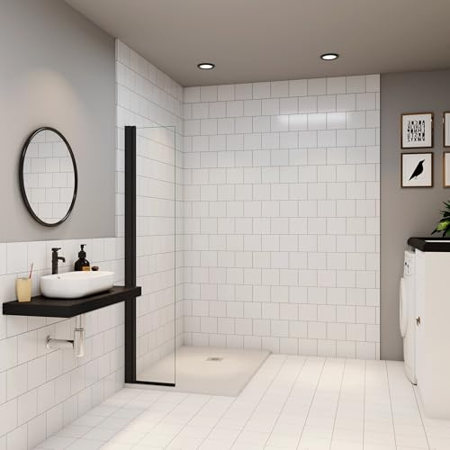 Paroi de douche retour pivotant mural noir 35cm en verre 8mm trempé anticalcaire AICA paroi de douche à l'italienne pivotante Hauteur 200cm