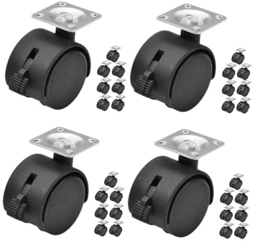 HOMSFOU 4 ensembles Roulettes De Chaise De Bureau Avec Frein Roulettes De Remplacement Pour Meubles Lourds Pour Déambulateur Plastique Noir 8 pièces * 4