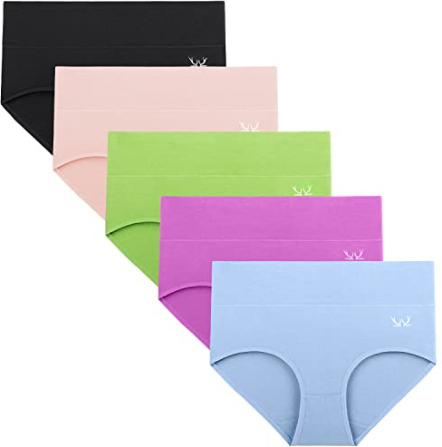 TANSTC Bragas Mujer Algodón Elástico Culotte Cintura Alta Ropa Interior Cómodas y Transpirables Pack de 5