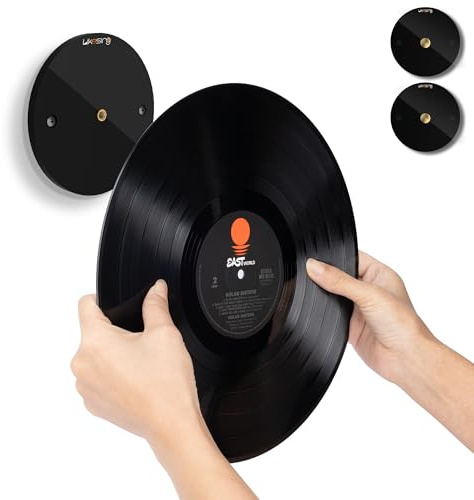 Likesing Espositore circolare per dischi in vinile, in acrilico nero, supporto da parete per album, cornici nascoste per decorazione da parete di ufficio o casa, confezione da 2 (solo espositore)