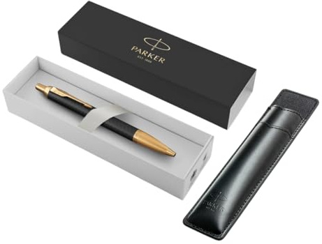 Parker IM Premium Black GT Kugelschreiber + schwarze Hülle - Luxus Geschenkset - Gold Trim - Original Geschenkset