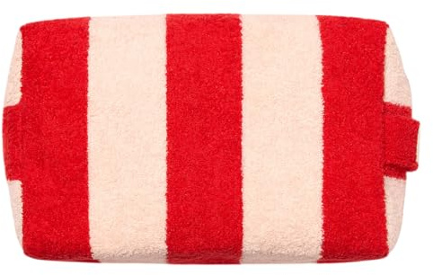 Gestreiftes Schwamm-Etui in Rosa und Rot Manucurist – Kulturbeutel Damen – Kosmetiktasche – Reise-Vanity aus 100% Baumwolle – Praktischer Henkel und Reißverschluss