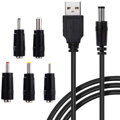 KenHLun USB to DC Power Cable,Universal DC 5V Charger Cord 1M | 5.5x 2.1mm Plug Adapter with 2.5x0.7mm/3.0x1.0mm/3.5x1.35mm/4.0x1.7mm/5.5x2.5mm Connectors for Fan Router Speakers