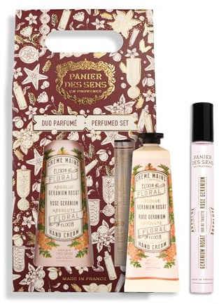 Panier des Sens - Mother’s Day Gift Set for Mum - Rose Duo - Elegant Beauty Duo - Mini Hand Cream & 10ml Eau de Toilette Roll-On - French Perfumery Fragrance - Made in France - Vegan