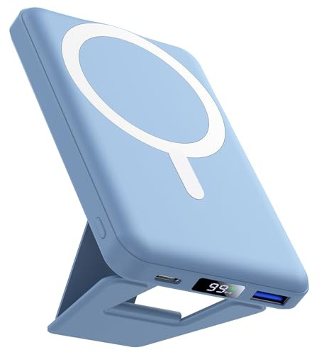 AOGUERBE Powerbank for Magsafe, 10,000mAh Faltbarer Power Bank for iPhone | Magnetische Power Bank, USB-C Eingang&Ausgang, LED Display, Wireless Powerbank für iPhone 17/16/15/14/13/12/Pro/Pro Max Serie