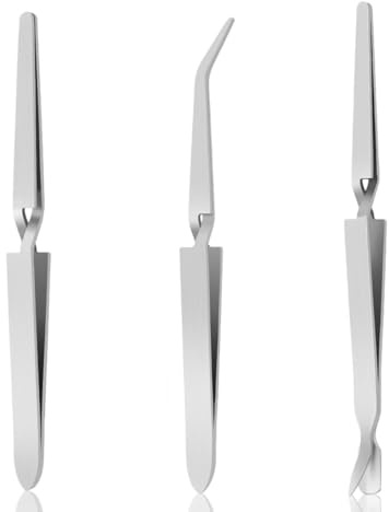BDEPSTR Pinzas de Resorte de Precisión,3 Piezas Tweezers, Pinzas de Cierre Cruzado, Inoxidable, Pinza para Manualidades, para Joyería, Manicura, Electrónica, Reparaciones, Laboratorio