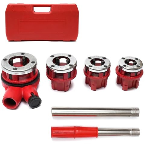 Filettatrice manuale per tubi, 4 teste per piastre a cerniera 1-1/4, 1, 3/4, 1/2 per tubi zincati, PP, PVC e plastica, diametro tubo: 15/20/25/32 mm