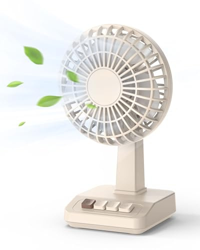 ViSSKO Mini ventilador de escritorio retro con ventilador de mesa de 2000 mAh, con 5 velocidades ajustables, con cable USB-C, para cafeterías, bibliotecas, hogar y oficina, al aire libre, etc