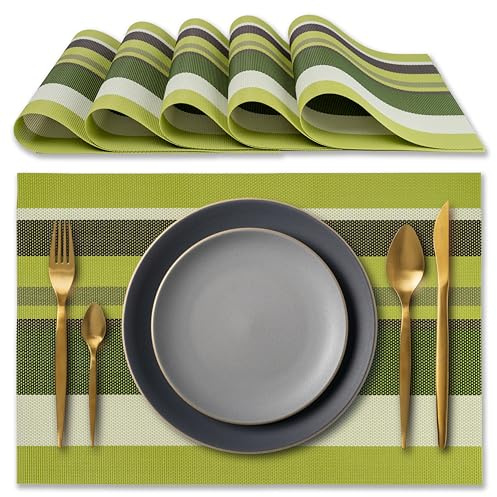 IPEA Manteles Individuales Elegantes 45 x 30 cm para Cena, Almuerzo, Desayuno - 6 Unidades - Mantel Individual Lavable, Resistente al Calor, Antideslizante, Antimanchas para Mesa de Cocina - Verde