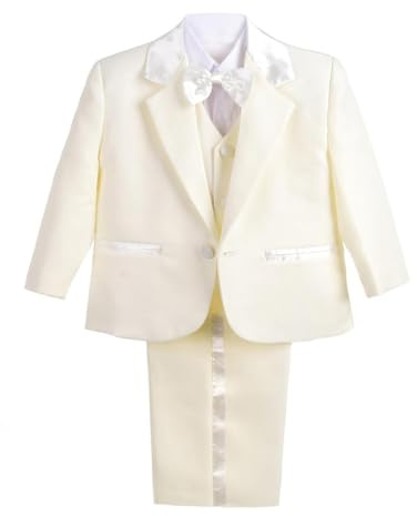 Lito Angels Bebisar Pojkar Formell Kostym, 5 Stycken Set Bröllop Dop Outfit (Blazer, Skjorta, Väst, Byxor, Fluga) Ålder 3-6 månader (Taggnummer 6M), Elfenben