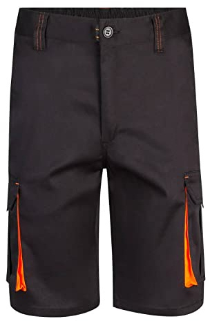 VELILLA 103010S; Bermudas Stretch Bicolor Multibolsillos; Color Negro y Naranja Flúor; Talla 44