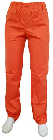 Tecno Hospital - Pantaloni Sanitari Unisex, Elastico e Tasche Frontali, per Infermieri e Medici, Uso Ospedaliero e Scolastico (XS, Arancione)
