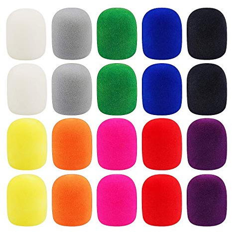 Augshy Microphone Covers Foam,20 Pack Thick Handheld Stage Microphone Windscreen Microphone Cover Foam Karaoke DJ Microphone Covers Disposable(10 Color)