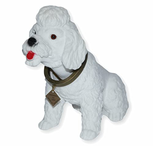 RAKSO Wackel Figur Hund Pudel weiß Wackelfigur H 20,5 cm groß Dekofigur mit Wackelkopf