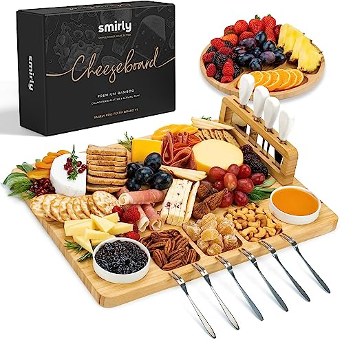 SMIRLY Charcuterie Boards Set, Large Cheese Board Set, Natural Bamboo Charcuterie Tray Cheese Platter with Accessories - Housewarming Gifts New Home, Wedding & Bridal Shower Gifts for Women, Couples