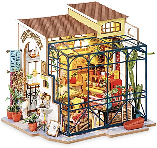 Rolife Miniature Maison de Poupée La Boutique de Fleurs d’Emily Maison de Poupée en Bois pour Adultes Book Nook Décor Bibliothèque Cadeau Anniversaire