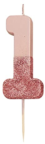 Talking Tables Roségold rosa 1st mädchen | Hochwertige Tortendeko 1. Geburtstag | Glitzer zahlenkerze Geburtstagskerzen Kinder, Kerzen, Rotgold1, 8 cm