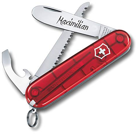 Victorinox Coltello tascabile per bambini, con incisione My First Wish, lama tonda I regalo per i bambini per compleanno I coltello svizzero militare personalizzato con 9 funzioni 0.2373.T (rosso