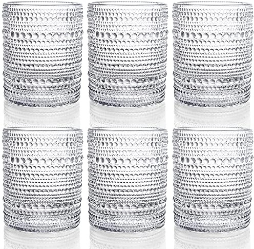 ZOOFOX Set of 6 Romantic Water Glasses, 12 oz Hobnail Glasses Tumbler, Clear Embossed Vintage Glassware Set for Beer, Cocktail, Soda, Beverages
