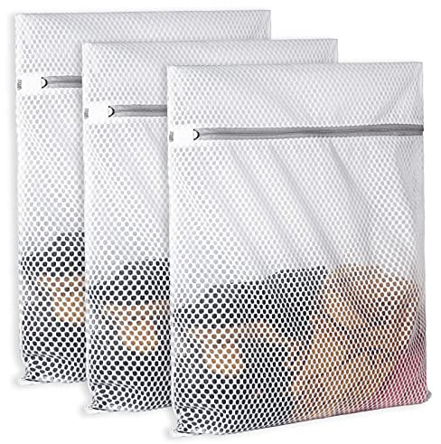 SUERIV 3Pcs Durable Honeycomb Mesh Laundry Bags for Delicates 125gsm Net Fabric Durable and Reusable Delicate Wash Bag,Organization Bag for Lingerie,Sock,12 x 16 Inches(3 Medium)