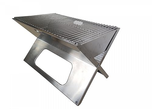 BBQNovation XXL tragbarer Klappgrill/Picknickgrill/zusammenklappbar aus Edelstahl mit passender Tragetasche, für mindestens 8-10 Personen geeignet