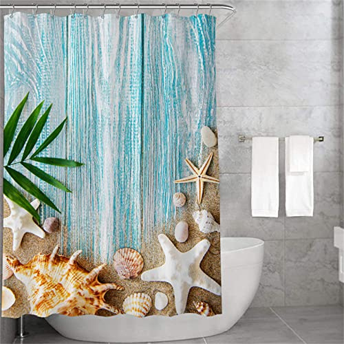 MUSOLEI Duschvorhänge 180X200cm 3D-Druck Meer Duschvorhang 180X200 Blau Badewanne-Vorhang Anti-Schimmel Wasserabweisende Duschvorhänge mit Ringen waschbare Badezimmer-Vorhänge, blau
