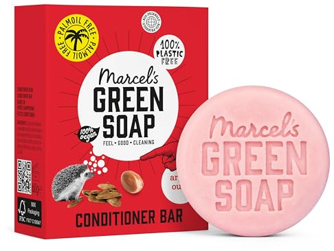 Marcel's Green Soap - Hair Conditioner Bar Argan & Oudh - Eco-Friendly - Zero Plastic Packaging - Palm Oil Free - Vegans - Compact and Long-Lasting - 60 grams