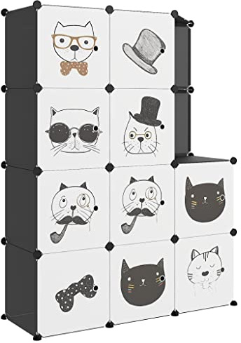 vidaXL Kinderschrank Modular mit 10 Würfeln, Regalsystem mit viel Stauraum, Würfelregal mit Stahlrahmen, Kinderregal Regal Aufbewahrungsschrank, Schwarz PP