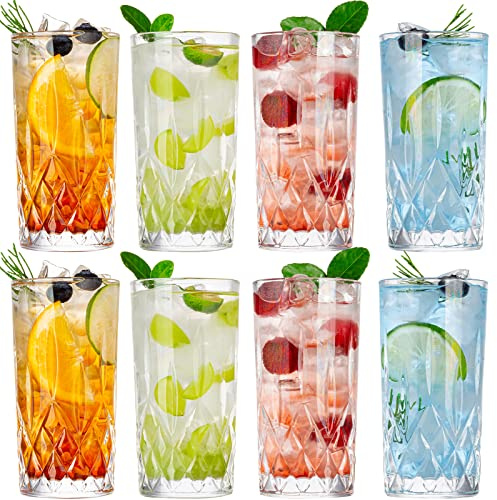 Claplante Crystal Highball Glasses, Set of 8 Glass Drinking Glasses, 11 oz Durable Drinkware Cups for Cocktails, Water, Juice, Beer, Wine-Special Edition Glassware Set, Dishware, Dishwasher Safe
