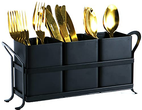 NelyBet Flatware, Cutlery,Kitchen Utensil & Silverware Caddy Organizer Bin Holder for Forks, Spoons, Knives - Perfect for Kitchen Countertop- Black