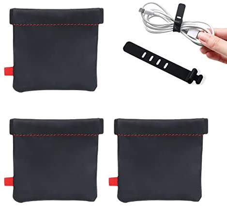 3 sacchetti + 1 cinturino in gomma morbida per cavi, custodia protettiva per cuffie EVA, cintura in acciaio ad alta elasticità, borsa portatile a chiusura automatica, adatta per cuffie, chiavi, cavi