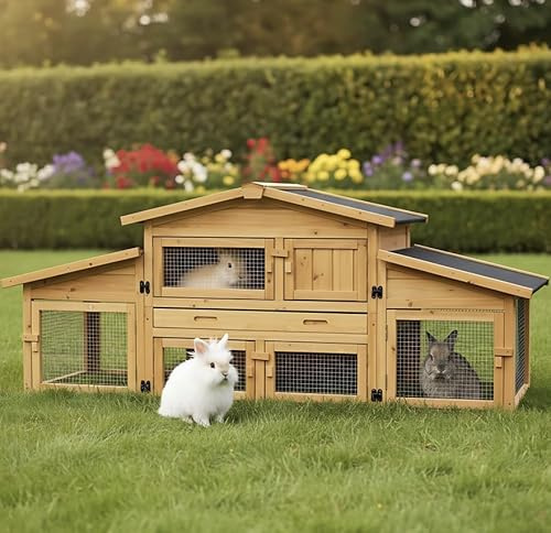 Cage Clapier Enclos Lapin Extérieur en Bois Haute Qualité pour Lapins Petits Animaux- Modèle : 087 Alpine 180x62x72cm