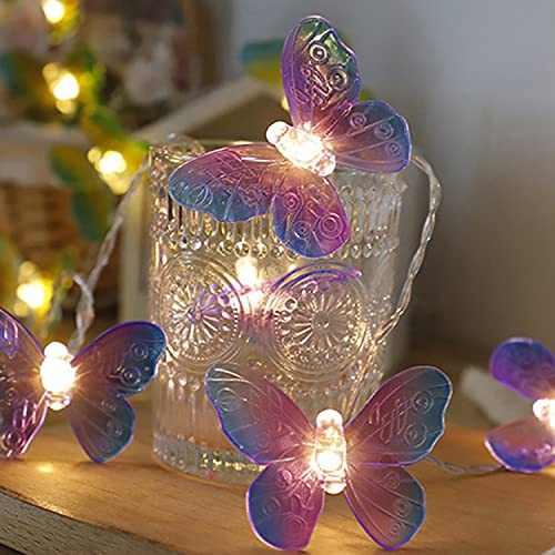 KINGCOO Butterfly String Lights, 3M 20LED Purple Butterfly Battery Operated Indoor Outdoor Fairy Decorative Lights for Home Bedroom Party Birthday Summer Garden Wedding Christmas Lighting Decoration