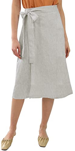 Amazhiyu Womens Pure Linen Midi Side Wrap Slit Causal Summer Beach Skirt Flax, XX-Large