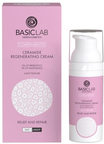 BasicLab Ceramide regenerierende Tages- und Nachtcreme | 50 ml | Für Frauen und Männer, Unter dem Make-up, Beschwert die Haut nicht, Spendet Feuchtigkeit und beruhigt, Beruhigt und baut wieder auf