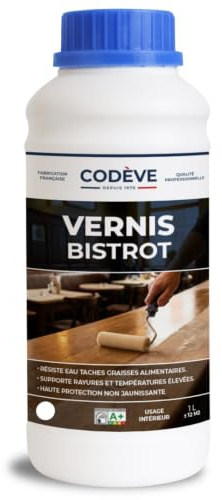 Vernis Bistrot - Codeve Bois - 1L - Intérieur - Pour Protéger Votre Meuble, Plateau, Table, Tablette Ou Dessus En Bois.