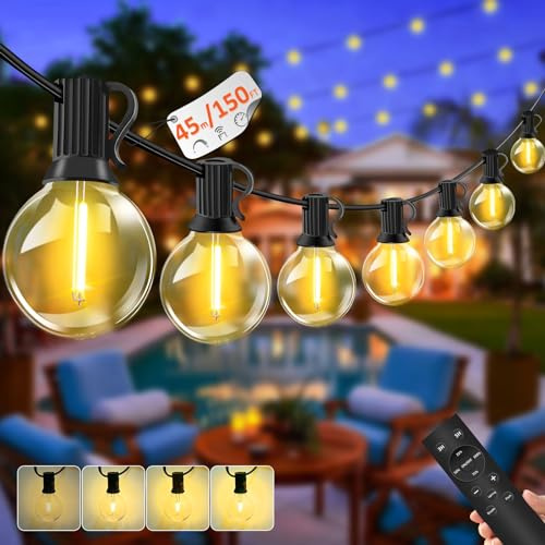 Catena Luminosa Esterno - 45m 62+2 G40 LED Lampadine Luci da Esterno Giardino IP44 Impermeabile Infrangibile Catene Luminose Esterni Decorative per Terrazzo Partito Balcone (45m 62+2 con Dimmer)