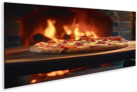 islandburner Quadro su tela Deliziosa pizza a legna servita tavola in legno per pizzeria spuntini K immagini murali poster