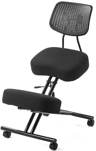kniestuhl ergonomisch Bürostuhl mit gekreuzten Beinen, Rollen und Armlehnen, schwarz, Kniestuhl, höhenverstellbar zur Linderung von Rückenschmerzen, tragbarer Meditationsstuhl, Bodenstuhl mit Rückenst