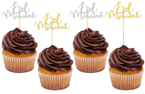 Eid Mubarak Kuchendekoration, 20 Stück, Eid Mubarak Cupcake-Topper, muslimische Mubarak-Glitzer-Kuchendekorationen, Ramadan-Kareem-Party-Eid-Dekorationen für Zuhause, Stern, Mond, Geburtstag,