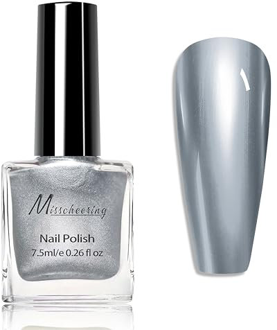Metall Spiegel Nagellack Silber - 7,5ML Spiegelnagellack Effekt Schnelltrocknend Chrom-Nagellack Regulärer Fingernagellack Einfach zu Verwenden & Entfernen Kratzfest, Kein UV Nötig (Silber)